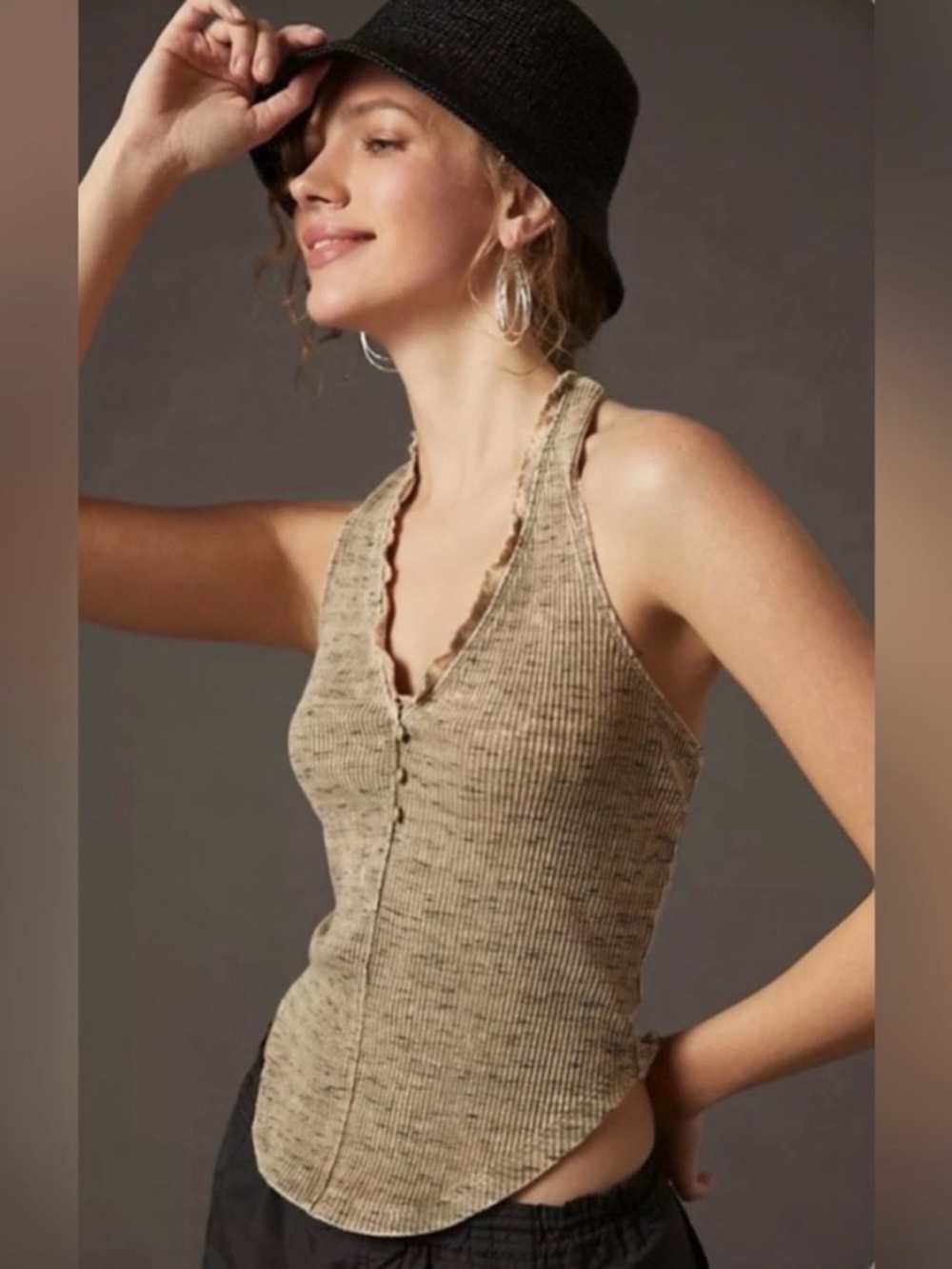 Anthropologie Pilcro Henley Moss Halter Top